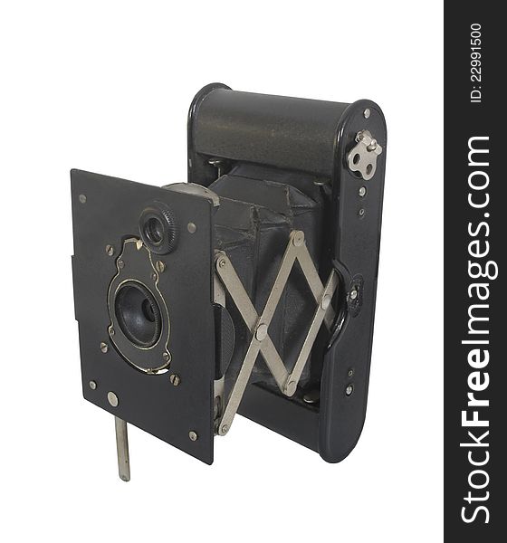 Antique folding camera isolated