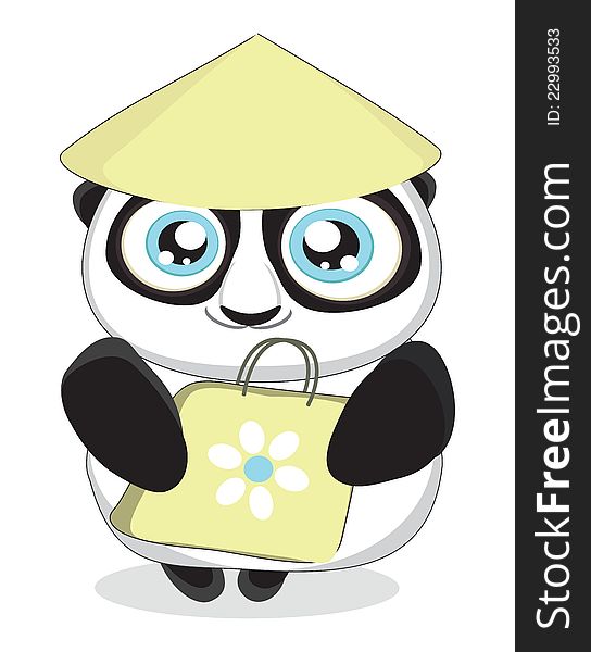 Cartoon panda with bag