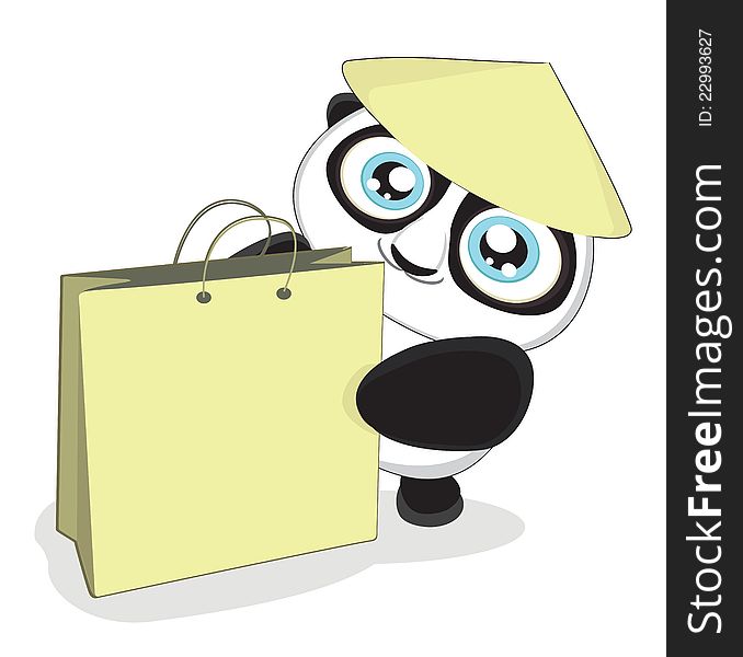 Cute cartoon panda with bag.Vector illustration eps8