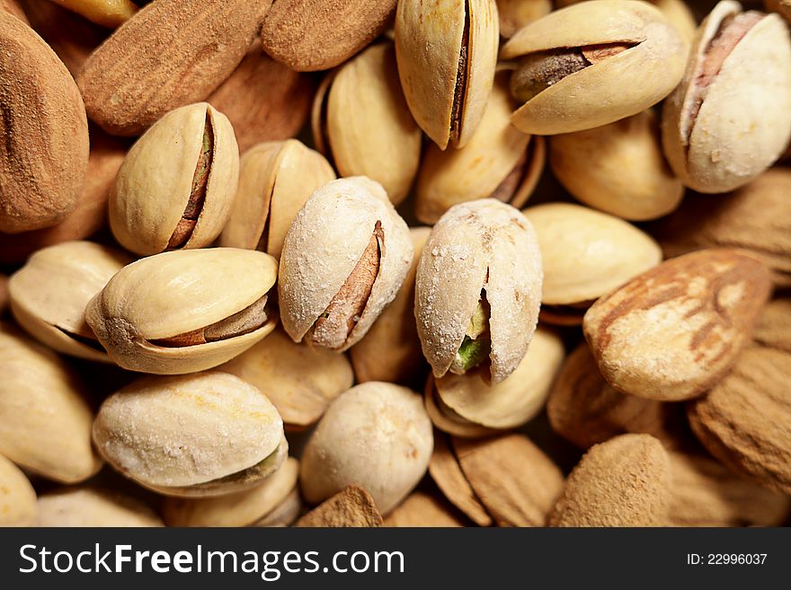 Salted nuts, fresh delicious healthy body and mind. Salted nuts, fresh delicious healthy body and mind