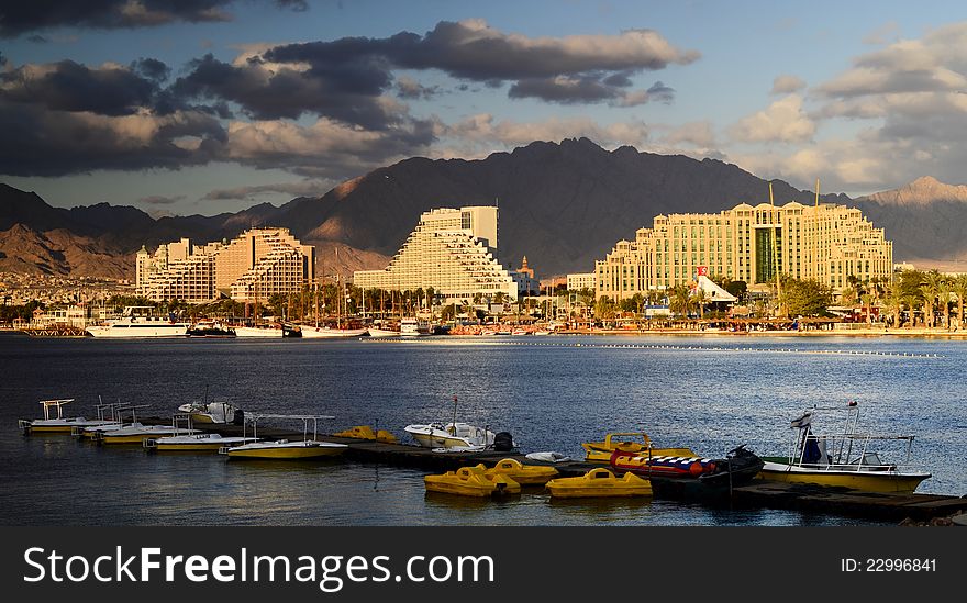 View On Northern Beach Of Eilat, Israel