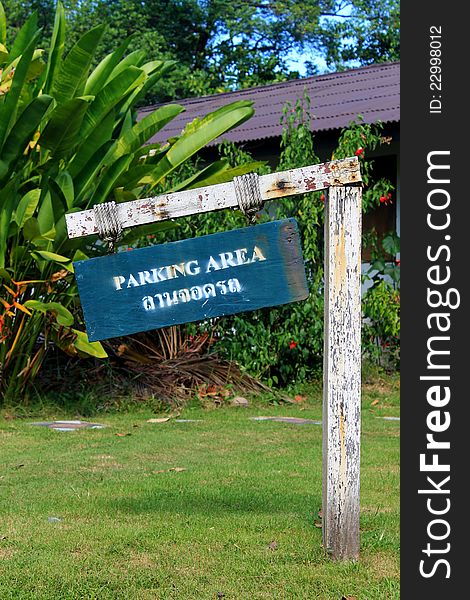 Parking area sign at Thailand hotel resort