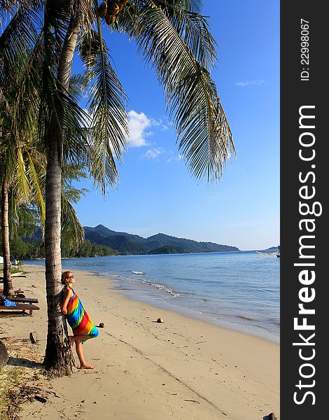 Woman Enjoy A Moment On Tropical Beach