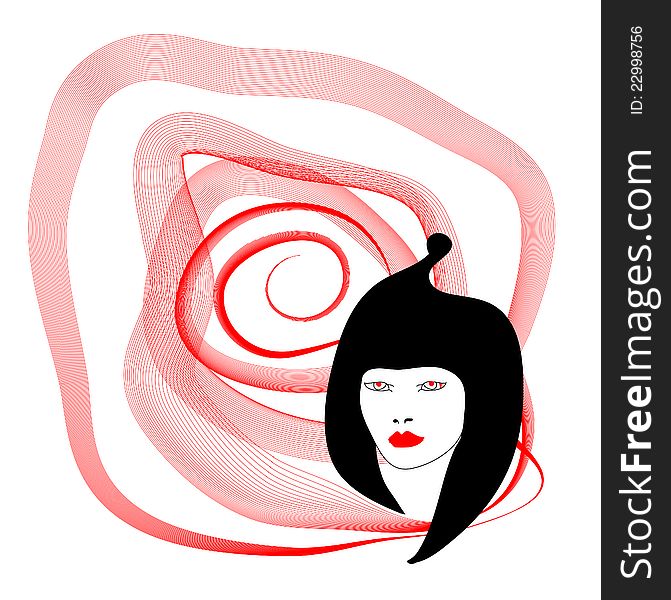 Silhouette of woman with red spiral on white background as idea on the day San Valentino. Silhouette of woman with red spiral on white background as idea on the day San Valentino