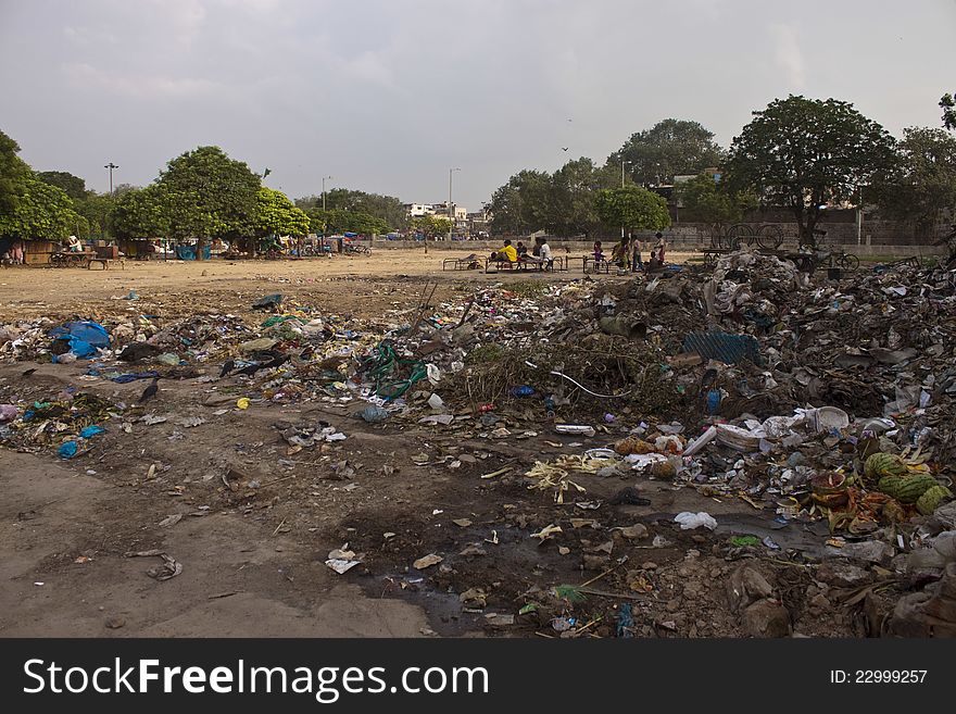 Messy place in centre of Old Delhi, India