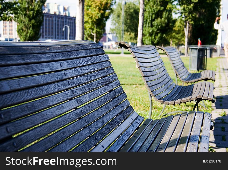 Some bench in the park in Old Montreal. Some bench in the park in Old Montreal