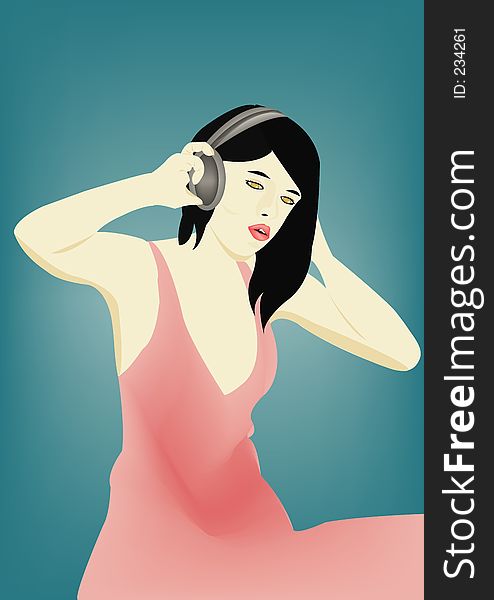 A illustration of a girl listening to music. A illustration of a girl listening to music