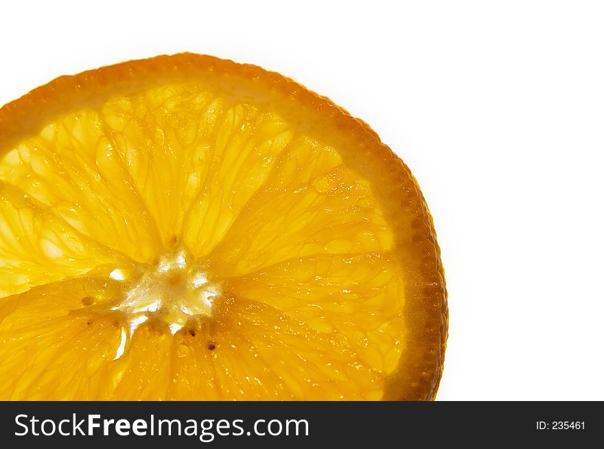 Macro of an orange slice on white background