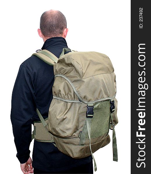 A man wearing rucksack (cut out using photoshop paths)