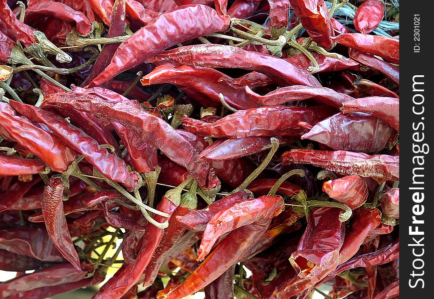 Dried Spicy Hot Chillies in a Market. Dried Spicy Hot Chillies in a Market