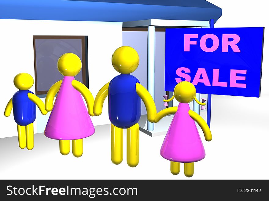 A colorful family in fornt of a house for sale