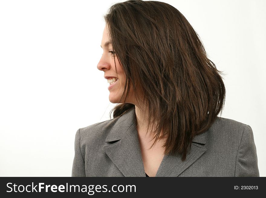 Happy business woman isolated over white