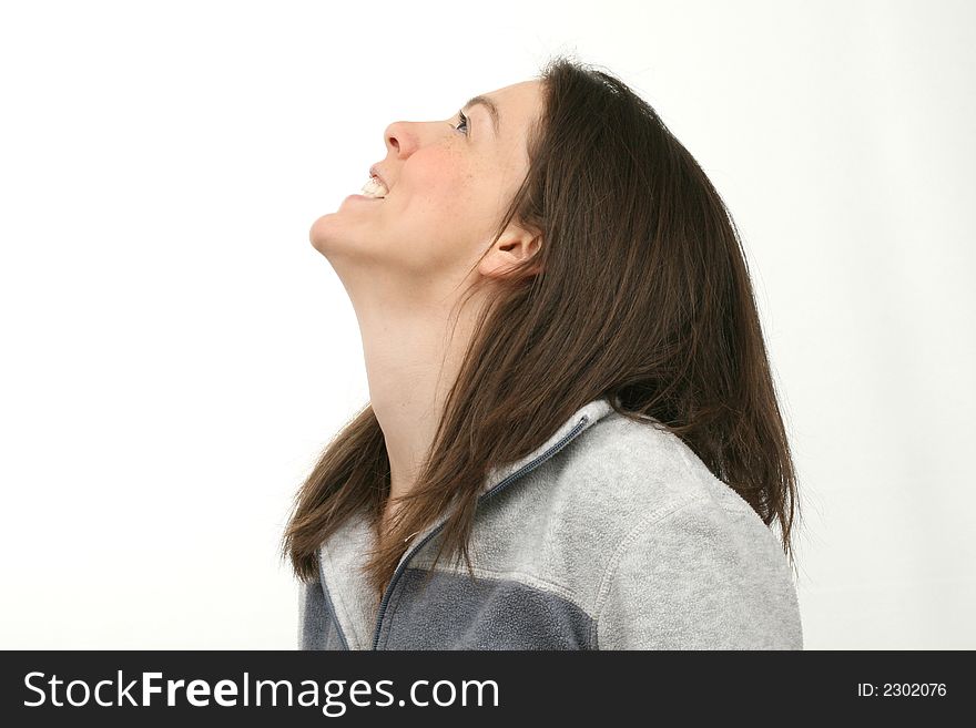 Smiling woman isolated over white. Smiling woman isolated over white