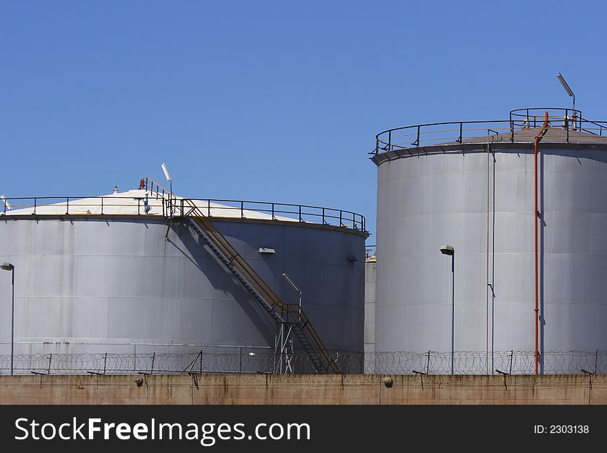 Closeup view of fuel storage tanks. Closeup view of fuel storage tanks