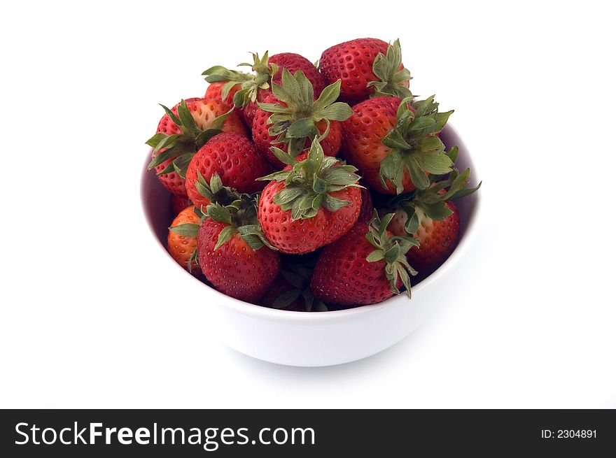 A Bowl of Strawberries on white background. A Bowl of Strawberries on white background