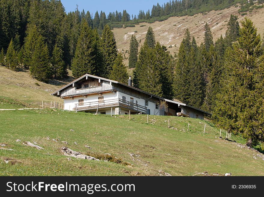 White bavarian house in the Alps