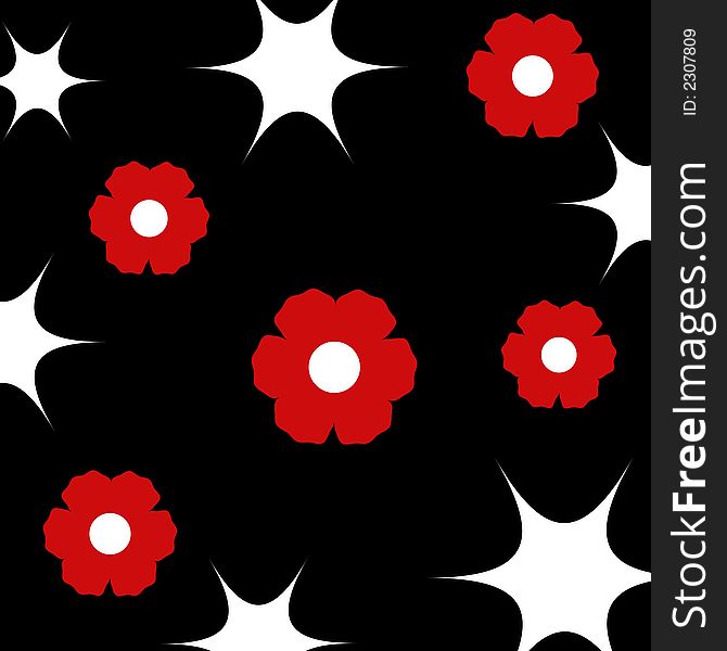 Red flowers and white stars design. Red flowers and white stars design