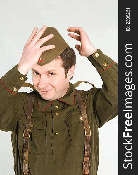 Soldier in historical soviet military uniform of World War II. Soldier in historical soviet military uniform of World War II