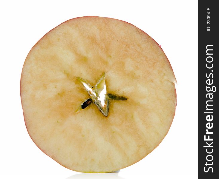 Slice of apple over white background