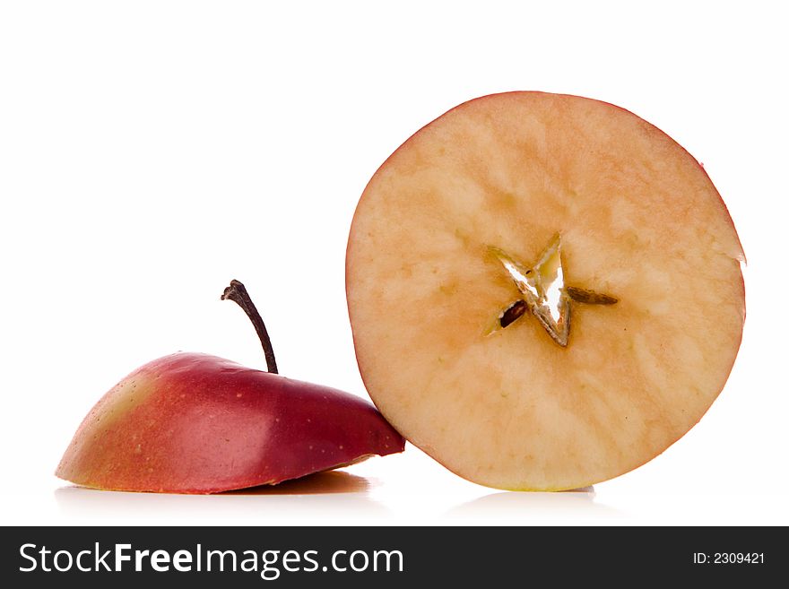 Slices of apple over white background