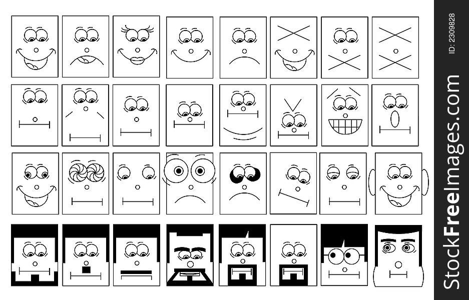 Group of smile face black-white edition