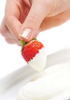 Strawberry With Cream Stock Photo