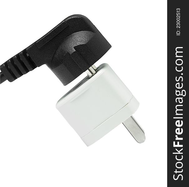 Electricity connection adaptor on white. Electricity connection adaptor on white