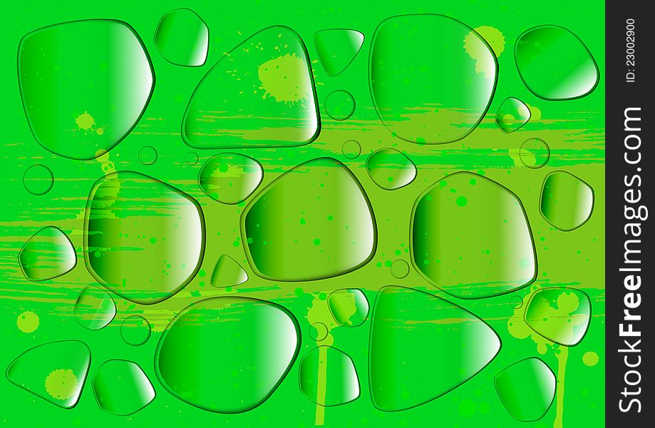 Water drops or transparent stones on a green surface. Water drops or transparent stones on a green surface