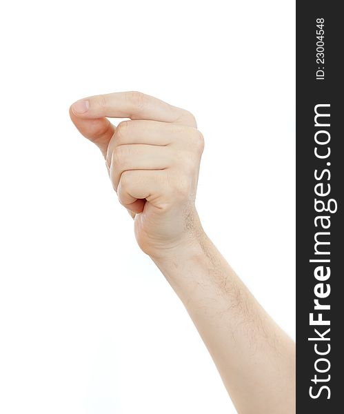 Male Hand Holding Some Thin Object Isolated