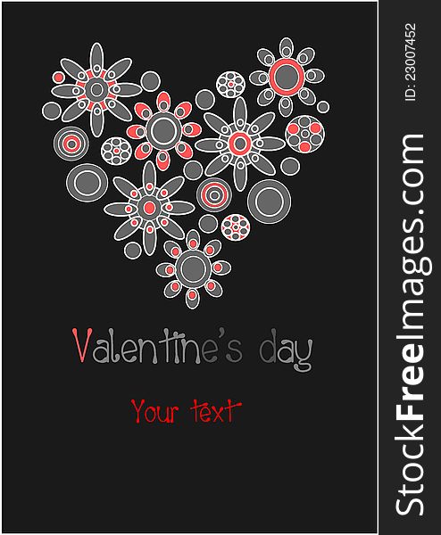 Modern flowers red and grey heart with place for your text. Modern flowers red and grey heart with place for your text