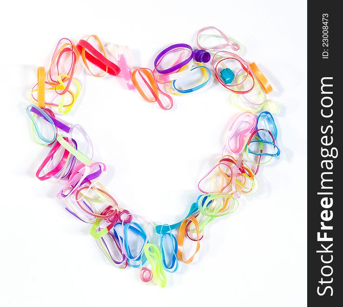 Heart shape made from colorful rubber band. Heart shape made from colorful rubber band