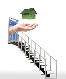 Ladder Leading Up To The Green Eco House Concept W Stock Photography Ladder Leading Up To The Green Eco House Concept W Stock Photography