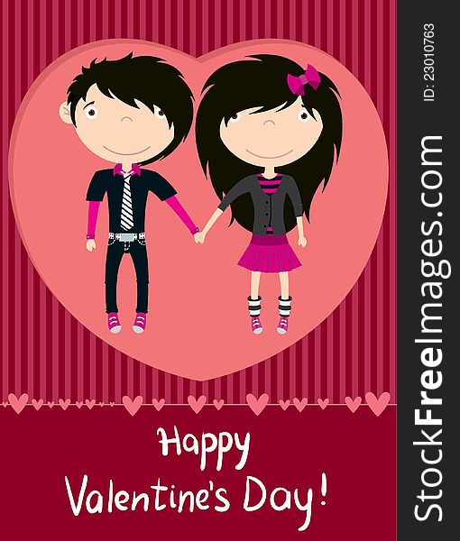 Love couple emo boy and girl greeting card. Love couple emo boy and girl greeting card