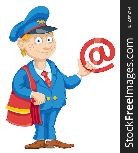 Postman with mail bag and message. Postman with mail bag and message.