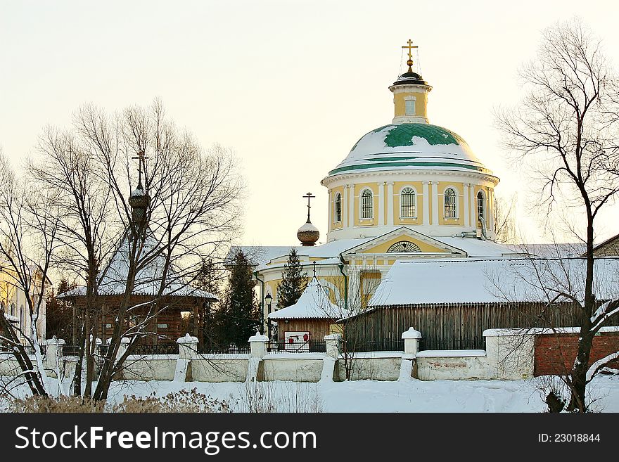 Old orthodox church in the winter morning. Old orthodox church in the winter morning