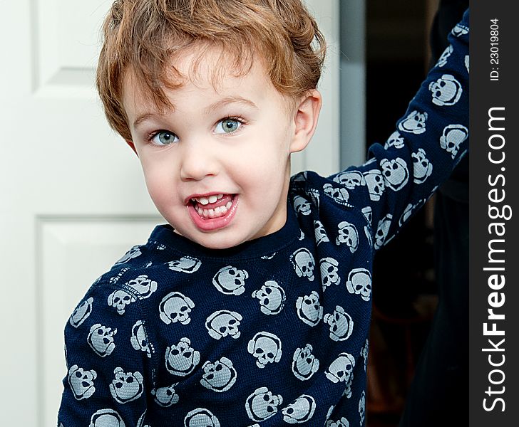 Little boy age 3 wearing T Shirt With Skulls. Little boy age 3 wearing T Shirt With Skulls