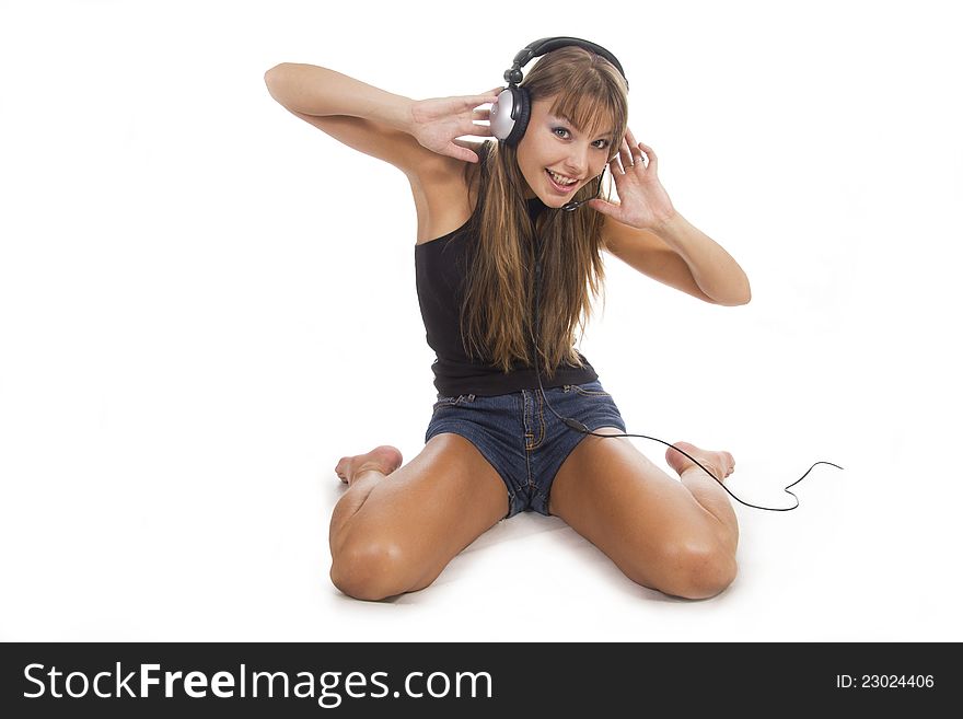 Beautiful Woman Listening Music, isolated