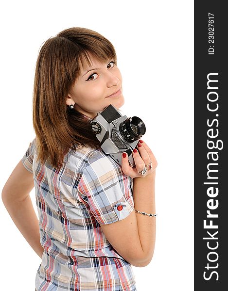 Woman  with vintage camera