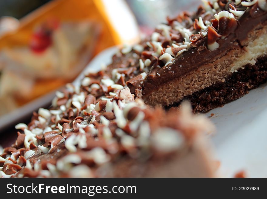 This photo shows a delicious, succulent and moist Chocolate Cheesecake