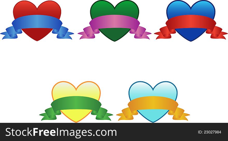 Vector illustration. Four of the heart with a banner. Vector illustration. Four of the heart with a banner