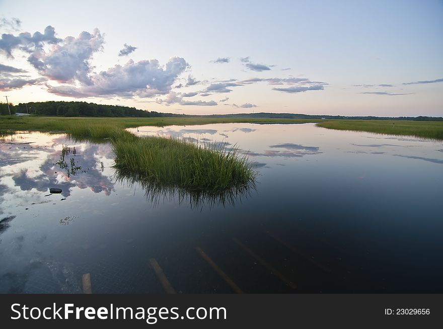 Marsh and water in Maine, USA