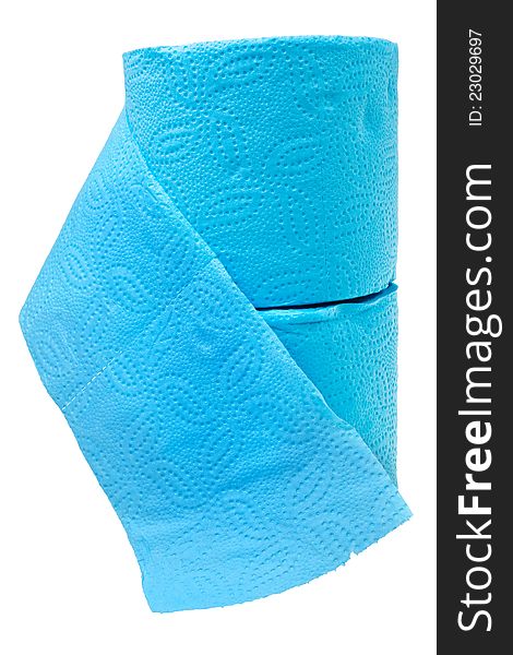 Two Stacked Rolls Of Soft Blue Toilet Paper.