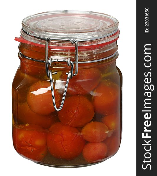 Tomato conserved in glass jar. Tomato conserved in glass jar