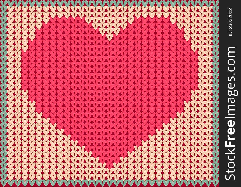 Knitted vector background with pink heart