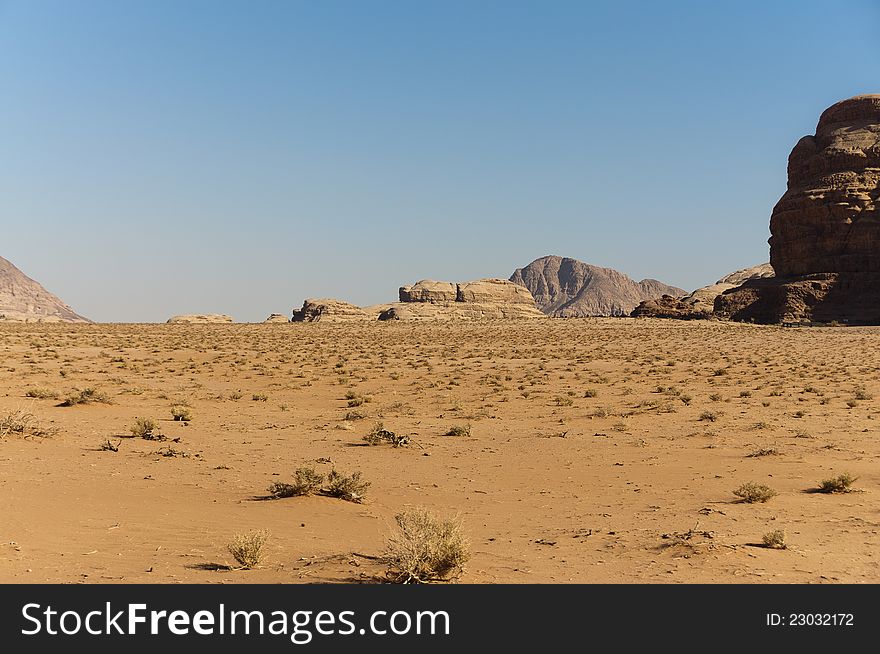 View of the desert in the Wadi Rum