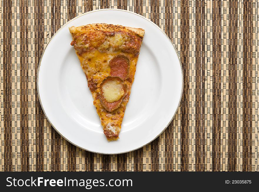 A slice of pizza on white plate, good for your articles