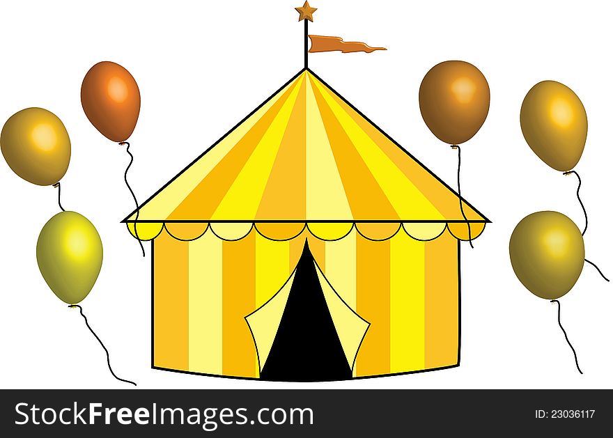 Yellow, Gold and Bronze Circus Tent with Balloons