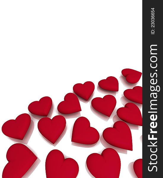 Multitude of red heart shapes on white background with copyspace. Multitude of red heart shapes on white background with copyspace.