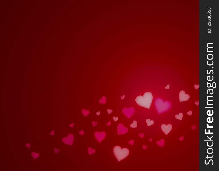 Multitude of red flying heart shapes on red background with copyspace. Multitude of red flying heart shapes on red background with copyspace.