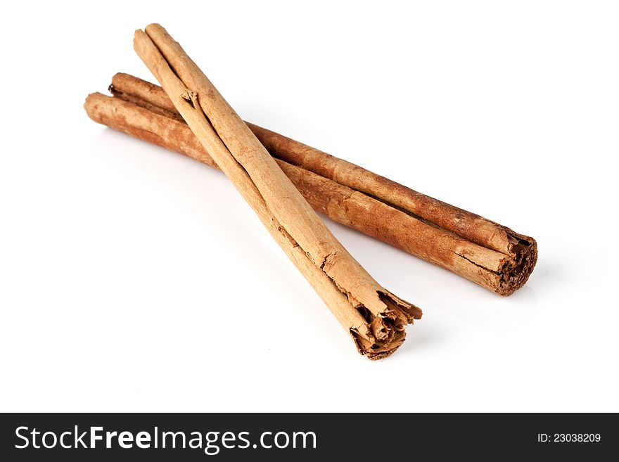 Cinnamon sticks on white background